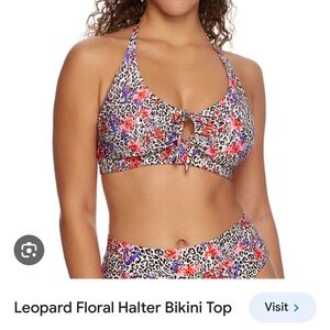 Leopard floral halter bikini top size ddd